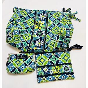 Vera Bradley Daisy Daisy 3 Pc Set Large Bag + Cosmetic + Wallet Quilted Cotton